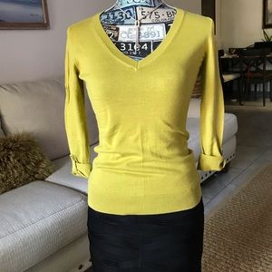 Chartreuse green V neck lightweight sweater